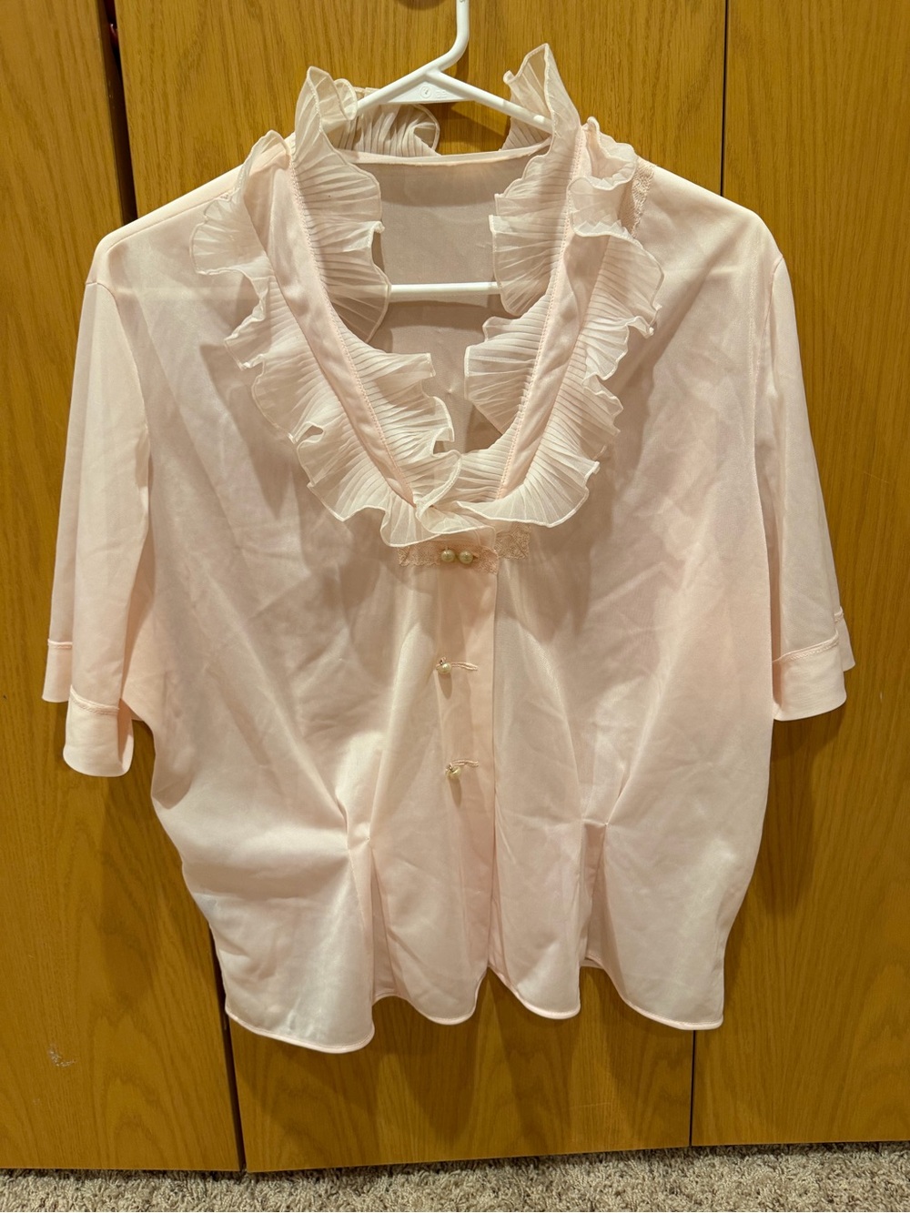 Pink Ruffle-Trim Button Blouse